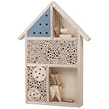 Bee House 10x14x2in Natural Holztätiges Gartenbiene Hotel mit verschiedenen Zimmern stabil DIY dekoratives Schmetterlingshaus für Marienvögel, Spitze, Libellenfliegen