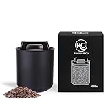 Luftdichte Kaffeedose für 250g Kaffeebohnen mit Vakuumdeckel (Behälter für Kaffee, Tee, Edelstahldose zur Aufbewahrung mit Aromaverschluss, Vorratsdose für 250g Kaffee) Mattschwarz (1000ml)