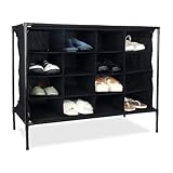 Relaxdays Camping Schuhregal, 16 Fächer, Leichter Aufbau, Stabiler Stoffschuhschrank, HxBxT: 65 x 84 x 36 cm, schwarz
