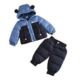 Generisch Baby Winteroverall Jungen Winddichte Warme Skianzug Mädchen Fleece Dicke Schneeoverall Stylisches Schneeanzug mit Fellkragen Kapuze