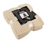 Quantum Interior by Maxland Strickdecke mit hochwertiger Randverarbeitung, Sommerdecke wie Handgestrickt, weiche Kuscheldecke, modischer Überwurf für Bett, Sofa und Terrasse ca. 130x170 cm (Beige)