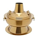 Dofanqing Edelstahl-Holzkohle-Hotpot 2,3L chinesisches Retro-Design 360 °Heizung geeignet für 3–4 Personen zu Hause beim Camping und auf Partys