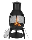 VEVOR Gartenkamin, φ500x1100mm Terrassenofen, Aztekenofen aus Eisen zum Grillen & Wärmen, Chimenea Feuerstelle mit Grillgitter, Kaminmantel & rostfreiem Kamindeckel, für Terrasse, Garten, Hinterhof