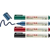 edding 21 Ecoline Permanentmarker Set - bunte Farben - 4 Stifte - Rundspitze 1,5-3mm - schnell trocknend - Permanent Marker - wasserfest, wischfest - Karton, Kunststoff, Holz, Metall - Universalmarker