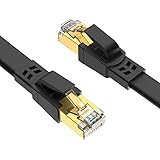 Ercielook Cat8 Netzwerkkabel 3m, Hochgeschwindigkeits-Cat8-LAN-Netzwerkkabel für den Außen- und Innenbereich, 40 Gbit/s, 2000 MHz mit vergoldetem RJ45-Stecker, UV-beständig Router/Modem, Schwarz