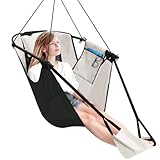 Chihee Hängesessel mit Fußstütze,U-förmige Metallrahmen Hängematte Stuhl,Langlebiges Oxford-Gewebe Teslin Schaukelstuhl mit Seitentaschen-Kopfkissen Karabiner Starke Unterstützung und Atmungsaktivität