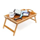 Relaxdays Betttablett Bambus H x B x T: ca. 25 x 52 x 33 cm Betttisch als Frühstückstablett oder Beistelltisch Serviertablett mit Tragegriffen Tabletttisch klappbar und pflegeleicht Tablett, Natur