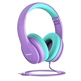 JoySpark Kopfhörer für Kinder, 85 dB Lautstärkebegrenzung, Kinderkopfhörer mit 3,5 mm Anschluss, verstellbar, Faltbare Stereo-Kopfhörer für die Schule-Lila