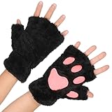 Teaaha Katzenpfote Fingerlose Handschuhe - Plüsch Katzen Halbfinger Fausthandschuh - Niedliche Plüsch Fäustlinge für Katzenliebhaber