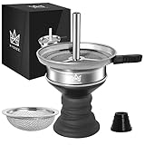 Ryosee Shisha Kopf Set mit Shisha Sieb, Kaminaufsatz und Kopfdichtung, Handgemachter Shisha-Steinkopf für bessere Hitzeverteilung mehr Geschmack und enorme Rauchentwicklung (Silver)