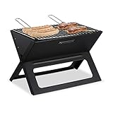 Relaxdays Klappgrill, mit Kohle- und Grillrost, klappbarer Faltgrill, Picknick und Camping, HBT 30x45,5x30cm, schwarz