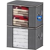 AIOR 2 Stück 60L Groß Aufbewahrungstasche, Faltbare Unterbett Kleideraufbewahrung Schrank Organizer Set, für Bettwäsche, Kleidung, Decken, Kissen Quilt Saison Artikel Lagerung, 55x35x32cm