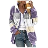 Archedeer Fleecejacke Damen mit Kapuze Winter Warm Super Weich und bequem Flanell Kapuzenpullover Teddyjacke Sweatshirt Reißverschluss Langarm Oberteile Top Frauen Mantel Kapuzenjacke,02Lila,L