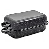 MIKONI Gänsebräter mit Tropfdeckel 35 x 24cm Emaille Bräter + Deckel Schmortopf Bratentopf Entenbräter 5L