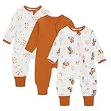 amo nenes 3er Pack Baby Strampler Neugeborene 0.5 Tog mit Füßen und Ärmel 100% Baumwolle Atmungsaktiv Baby Jungen Mädchen Overall, Baby Kleidung Langärmelige (Orange, 6-9M)