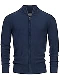 Indicode Herren INWestmoon Strickjacke mit Stehkragen | Fein-Strick Cardigan aus 100% Baumwolle Navy M