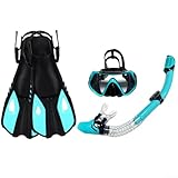 Honseadek Schnorchelflossen, kurzes Schnorchel-Set und anpassbare Klinge für bequemes Unterwasserschwimmen, Tauchen, Schnorcheln, Abenteuer (L/XL, Schwarz und Weiß)