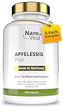 Apfelessig Komplex Kapseln hochdosiert - 1500 mg Apfelessig pro Tagesportion - 180 vegane Kapseln - Apple cider vinegar Stoffwechsel¹