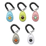 Toozey Hunde Clicker, 5 Stück Clicker mit Handschlaufe, Klicker mit Großem Knopf, 5 Farben, Bonus E-Book (Weiß+Grau+Rosa+Blau+Grün)