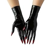GREEFEI Schwarze Latex Kurz Handschuhe mit Nägeln,Gummi Handschuhe Unisex Handgefertigt,Latex Kostüme für Party Cosplay XL