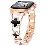 WINGLE Bling Armband für Apple Watch, für Damen, 45 mm, 44 mm, 42 mm, 46 mm, Serie 10, 9, 8, 7, 6, 5, 4, 3, 2, 1 SE, glitzerndes Diamant-Metallarmband, niedliches Glückskleeblatt, elegantes
