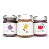 FOODOKO FINEST - Gourmet Chutney Trio Set für Feinschmecker | Spicy Mango Chutney, Lila Feigen Chutney, Tomaten Basilikum Chutney (3x180g)