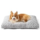EHEYCIGA Hundebett Grosse Hunde Waschbar, 89x58cm, Hundekissen Flauschig für Mittelgroße Hunde, Kuschelig Umkehrbare Hundematte mit Kunstpelz und Kunstleinen, Grau