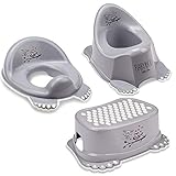 Babykajo 3 in 1 Baby Töpfchen Set TÜV Rheinland geprüft! - Kinder Töpfchen + Kinder Toilettensitz + Kinder Tritthocker – aus BPA freiem Plastik und mit Antirutschfüßchen. (grau)