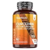 Curcumin Kapseln - 500 mg (50:1) Kurkuma Extrakt, entspricht 25.000 mg Kurkuma - 6 Monate Vorrat - 180 Kapseln - Kurkumin 95% mit Schwarzer Pfeffer & Ingwer - 1 Kapsel pro Tag - WeightWorld