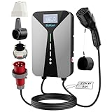 BiaHawn Wallbox 22kW 3-Phasen mit 4,3' Display – Typ 2 Ladekabel 8m & CEE 32A Stecker – Ladestation für Elektroauto und PHEV mit FI-Schutz