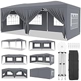 GarveeMore Heavy Duty Pavillon 3x6 m Mit 6 Abnehmbaren Seitenwänden, Easy Pop Up Kommerzielle Partyzelt, Große Außenüberdachungen Mit 3 Verstellbaren Höhen, Dunkelgrau, 210D