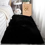 ABWXN Hochflor Teppich Flauschig 60x120 cm Flauschiger Teppich,Weich Langflor Shaggy Bettvorleger Teppich für Wohnzimmer,Schlafzimmer - Schwarz