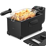 Aigostar Fritteuse mit öl-3L, 2200 W friteuse mit fett Staubschutzdeckel inkl. Sichtfenster, stufenloser Temperaturregler bis 190°C, Abnehmbare Teile, Einfach zu Reinigen, knusprige Pommes, Schwarz