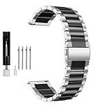 Triblanc Metall Armband Edelstahl Schnellspanner Uhrenarmband 18mm 20mm 22mm Geeignet für Damen Herren (22MM, Silber Schwarz)