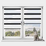 OUBO Doppelrollo Klemmfix ohne Bohren Schwarz-weiß B70 x H120cm (Stoffbreite: 66cm), Duo Rollo für Fenster und Tür, Fensterrollo Sonnenschutz & Sichtschutz