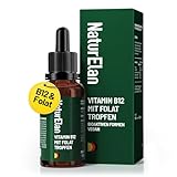 Vitamin B12 Hochdosiert Tropfen - 500µg B12 und 60µg Folsäure pro Tagesdosis, 3 Aktivformen B12 und bioaktive Folsäure, 50ml, Ohne synthetische Zusätze, Vegan, in Deutschland Produziert NaturElan