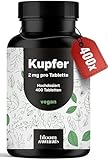 Kupfer Tabletten - 400 Stück x 2 mg Kupfer aus Kupferbisglycinat - hochdosiert - Copper, vegan und produziert in Deutschland - Verpackung kann variieren