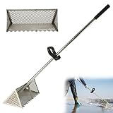Strandrechen, Sandflohharke, Sandsieb aus Edelstahl mit Breitem Trapezkorb, Sandrechen für Strand, Abnehmbarem Sandrechen mit Langem Griff, Scharfen Zähnen, Faltbare Sandflohfalle für Den Strand