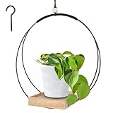 Hängende Blumenampel: Makramee Blumenampel mit hölzernen Basis, hängetopf für pflanzen innen, Hängender blumentopf für Innen Außen Terrasse Balkon Zimmerpflanzen, Aufhängehaken inklusive (Schwarz)