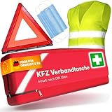 Kfz Kombitasche nach aktueller Norm 2025 DIN 13164 (StVO konform) - Inkl. Warndreieck, Warnweste - Verbandskasten Auto Warndreieck Kfz Verbandskasten Erste Hilfe Set Auto Verbandskasten 2025