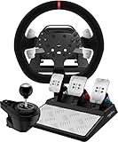 PXN V10 Driving Force Gaming Lenkrad mit Pedalen und Schalthebel - Force Feedback Lenkräder mit 270/900° Lenkbereich, Tool App, Paddle Shifters, Rennlenkrad für PC, PS4 and Xbox