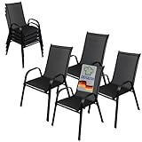 CHEFGASTRO Gartenstuhl 4er Set stapelbar mit Armlehnen & hohe Rückenlehne HxBxT 93x69x61cm Sitzhöhe 43cm In- & Outdoor Metall Schwarz Stapelstuhl Balkonstühle Hochlehner Gartenstühle