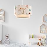 lux.pro Kinderzimmer Lampe Lurgan Deckenleuchte E27 LED-geeignet Hängelampe mit Stoffschirm doppelt Giraffen-Motiv 70 cm hoch Weiß