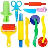 Kinder Knet-Werkzeug Set, 9-teilig, mit Teigroller, Ausstechformen, Kinderschere, Teigextruder, Kunststoffmesser