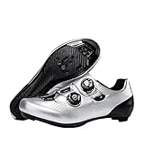 Surwin Fahrradschuhe Rennrad Herren Damen, Rennradschuhe Unisex Rennrad Schuhe Lock Delta Pedal Radsportschuhe Atmungsaktive Reitschuhe, Drehverschluss Design, 36EU-46EU (Silber C,37)