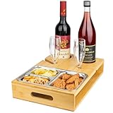 Xinkfir Couchbar mit Snackschalen und Flaschenhalter, Console Bar, Sofa Organizer & Butler, Snackbox, Sofatablett, Weinregal, Snackschale, Snackhalter, Snackbar, Couch tablett, Snackspender, Coachbar