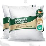 Hatchka 2er Set Made in Germany Daunenkissen 80x80 | 3-Kammer Kopfkissen 80x80 Daunen und Federn | Allergiker geeigne Kissen I Tierwohl (DOWNPASS) | Oeko-TEX Klasse 1 | Federkissen