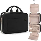 BAGSMART Kulturbeutel kulturtasche Damen, Kulturtasche zum Aufhängen, Toiletry Bag Kosmetiktasche Reise Waschtasche Transparent für Makeup,Toilettenartikel (schwarz)