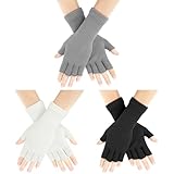 AURUZA 3 Paare Fingerlose Handschuhe Damen, Halbfinger Handschuhe Herren Damen Unisex Warme Winter Handschuhe für Männer Frauen (Schwarz Weiß Grau)