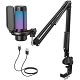 TONOR RGB Gaming Mikrofon PC Set Heilligkeit Verstellbar, USB Microphone mit Mikrofonarm für Computer PS4/5, Kondensatormikro mit Mikrofonständer, Mic für Streaming Podcasting Studio Aufnahme, TC310+